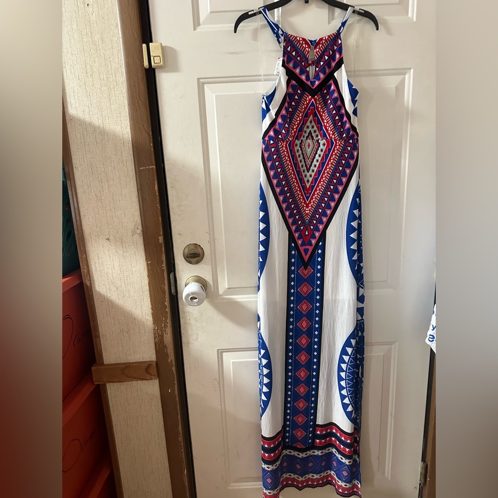 MOA MOA MAXI DRESS: WHITE/BLUE: NEW WITH TAGS: SIZE SMALL